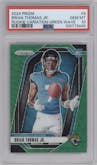 Brian Thomas Jr. from the 2024 Panini Prizm set featuring a Green Wave parallel graded by PSA and given an overall grade of 10.