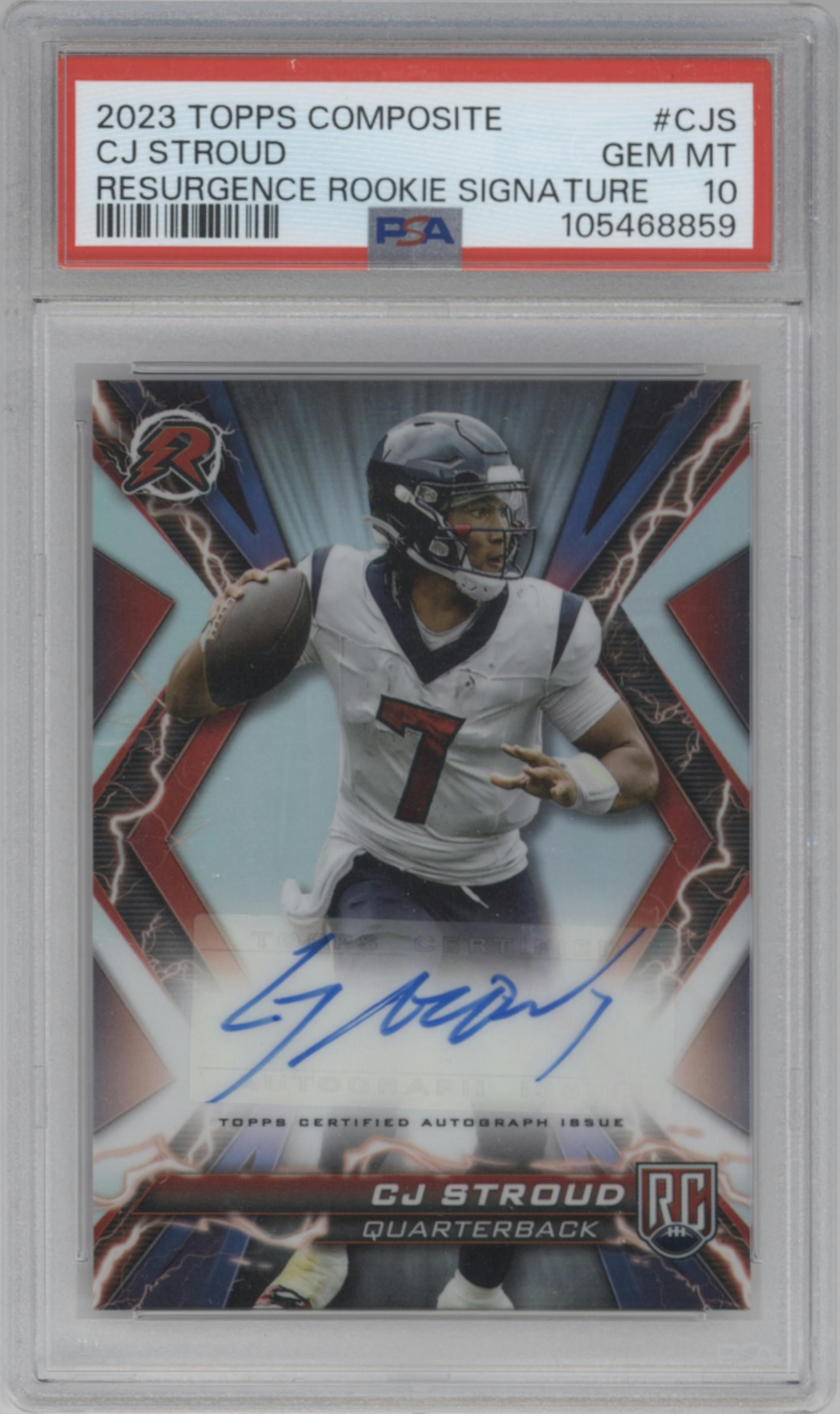 C.J. Stroud from the 2023 Topps Composite set graded by PSA and given an overall grade of 10.