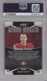 Brock Purdy from the 2024 Panini Mosaic set graded by PSA and given an overall grade of 9.