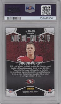 Brock Purdy from the 2024 Panini Mosaic set graded by PSA and given an overall grade of 9.