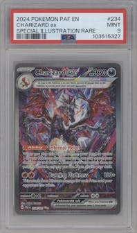Charizard ex from the 2024 Pokemon SV set graded by PSA and given an overall grade of 9.
