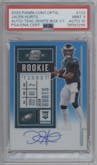 Jalen Hurts from the 2020 Panini Contenders Optic set featuring a White Box parallel graded by PSA and given an overall grade of 9.