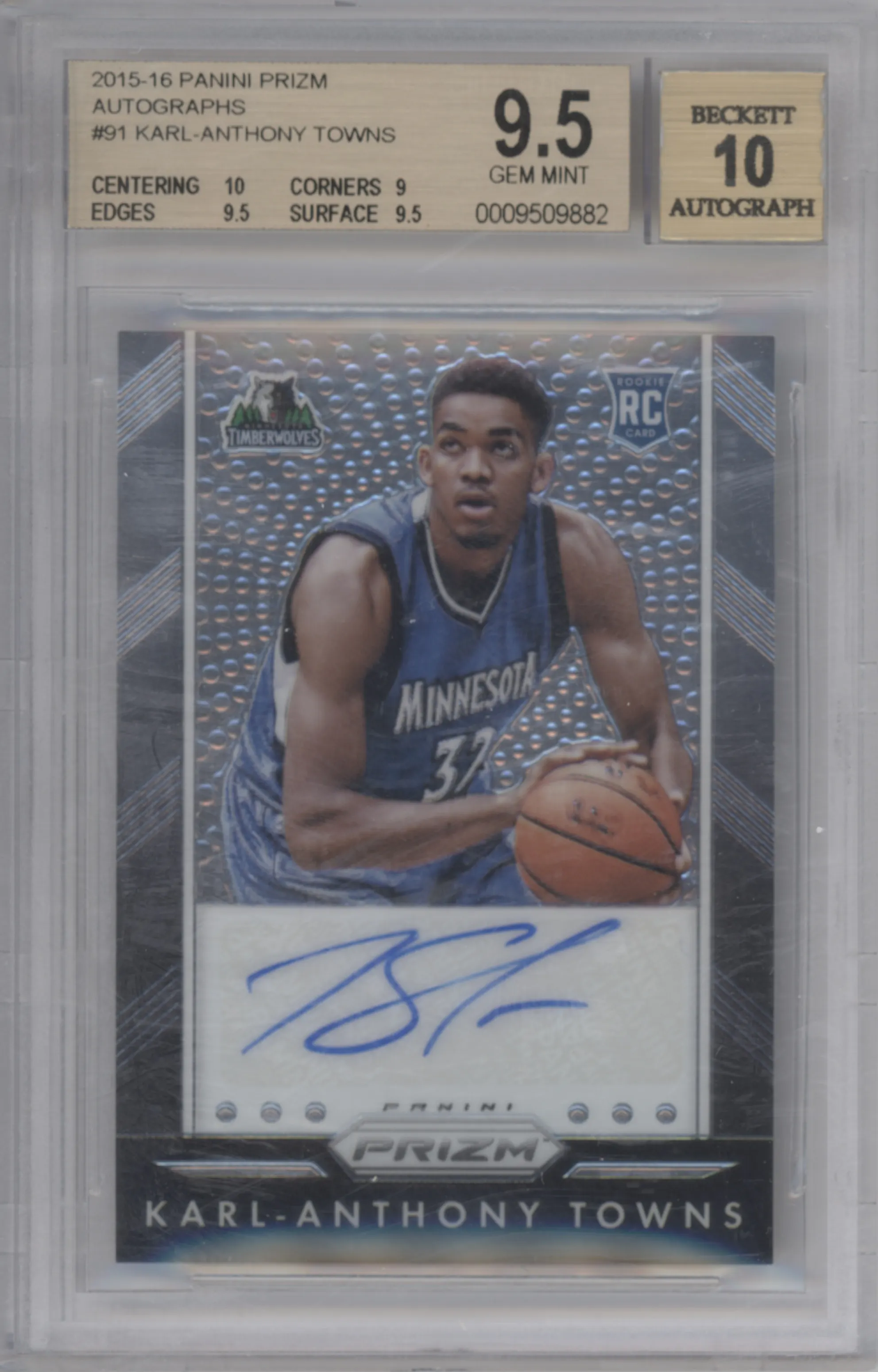 2015 Panini Prizm Auto Karl-Anthony Towns BGS 9.5