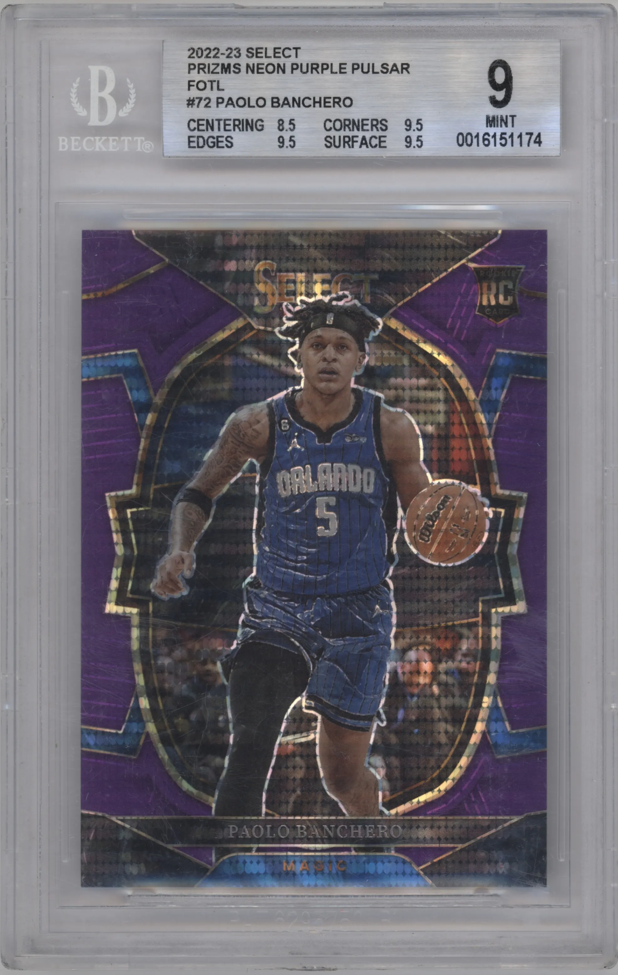 2022 Panini Select Paolo Banchero Neon Purple Pulsar BGS 9