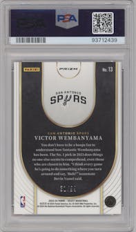 Victor Wembanyama from the 2023-24 Panini Select  set featuring a Pink Cracked Ice parallel graded by PSA and given an overall grade of 10.