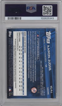 Aaron Judge from the 2017 Topps Chrome Baseball Complete Set Sapphire Edition set featuring a Ruby Red parallel graded by PSA and given an overall grade of 10.