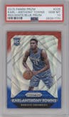 Karl-Anthony Towns from the 2015-16 Panini Prizm  set featuring a Red/White/Blue Prizm parallel graded by PSA and given an overall grade of 10.