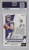 J.J. McCarthy from the 2024 Panini Prizm set graded by PSA and given an overall grade of 10.
