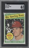 Pete Rose from the 1969 Topps set graded by SGC and given an overall grade of 6.