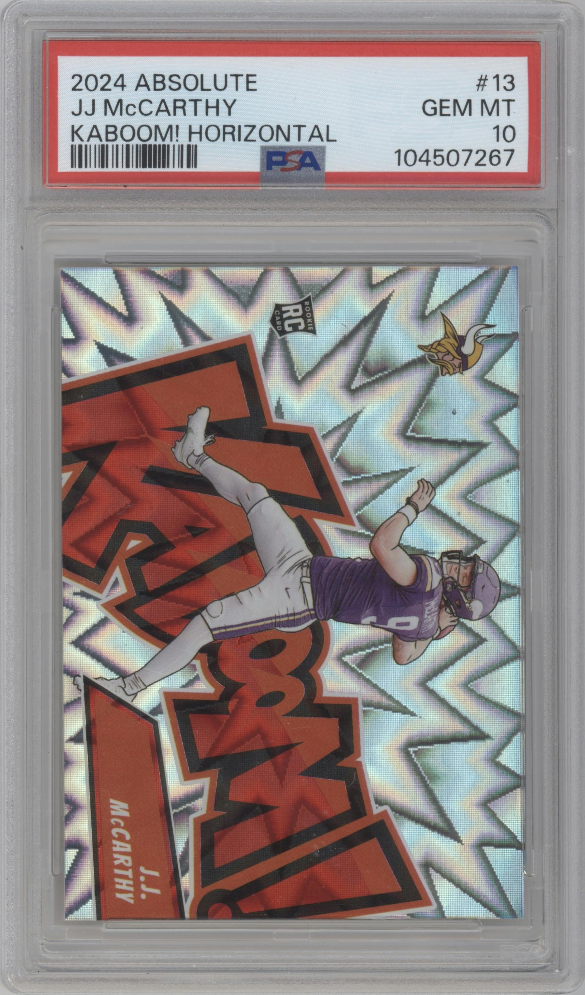 J.J. McCarthy from the 2024 Panini Absolute set graded by PSA and given an overall grade of 10.