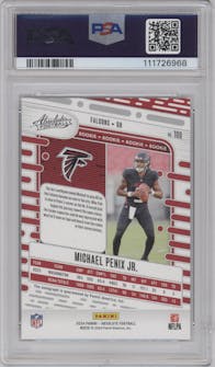Michael Penix Jr. from the 2024 Panini Absolute set featuring a Green Waves parallel graded by PSA and given an overall grade of 10.