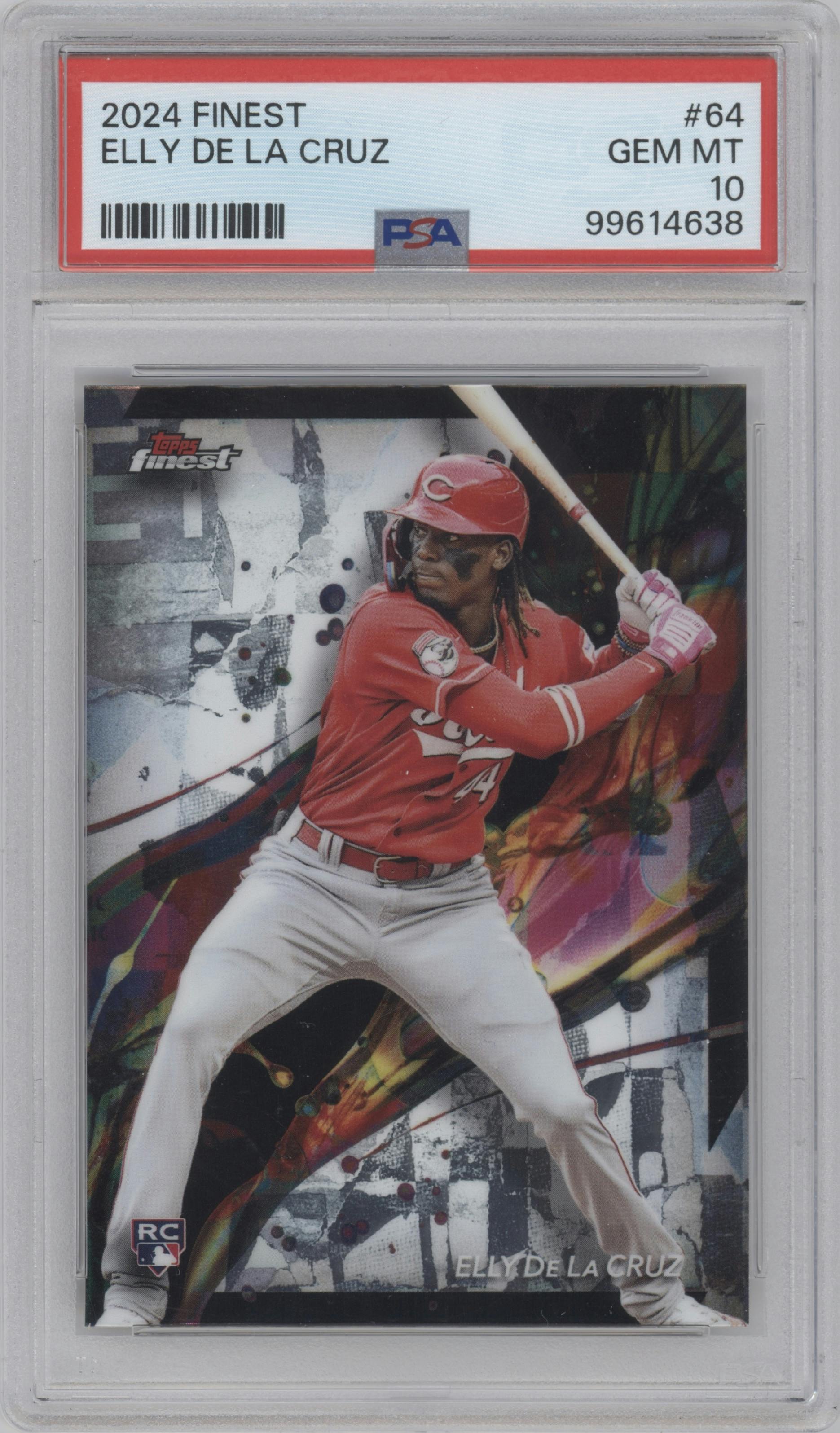 Elly De La Cruz from the 2024 Topps Finest set graded by PSA and given an overall grade of 10.