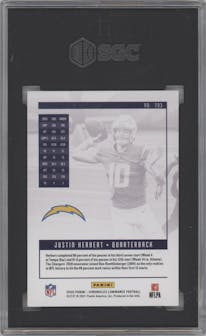 Justin Herbert from the 2020 Panini Chronicles set featuring a Green parallel graded by SGC and given an overall grade of 9.5.