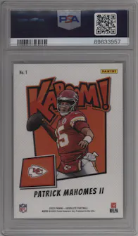 Patrick Mahomes II from the 2023 Panini Absolute set graded by PSA and given an overall grade of 9.