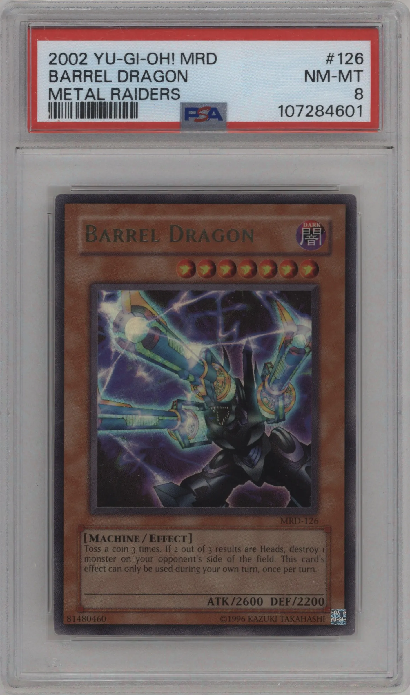 2002 Yu-Gi-Oh! Metal Raiders Barrel Dragon #MRD-126 PSA 8