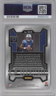 Anthony Richardson from the 2023 Panini Prizm set featuring a Silver Prizm parallel graded by PSA and given an overall grade of 10.