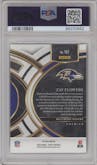 Zay Flowers from the 2023 Panini Select set featuring a Disco Gold parallel graded by PSA and given an overall grade of 9.