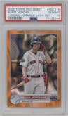 Blaze Jordan from the 2022 Topps Pro Debut set featuring a Orange Lava Refractor parallel graded by PSA and given an overall grade of 10.