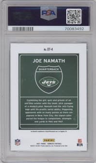 Joe Namath from the 2021 Panini Donruss set graded by PSA and given an overall grade of 9.