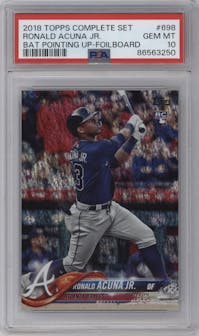 Ronald Acuna Jr. from the 2018 Topps Complete Set set graded by PSA and given an overall grade of 10.