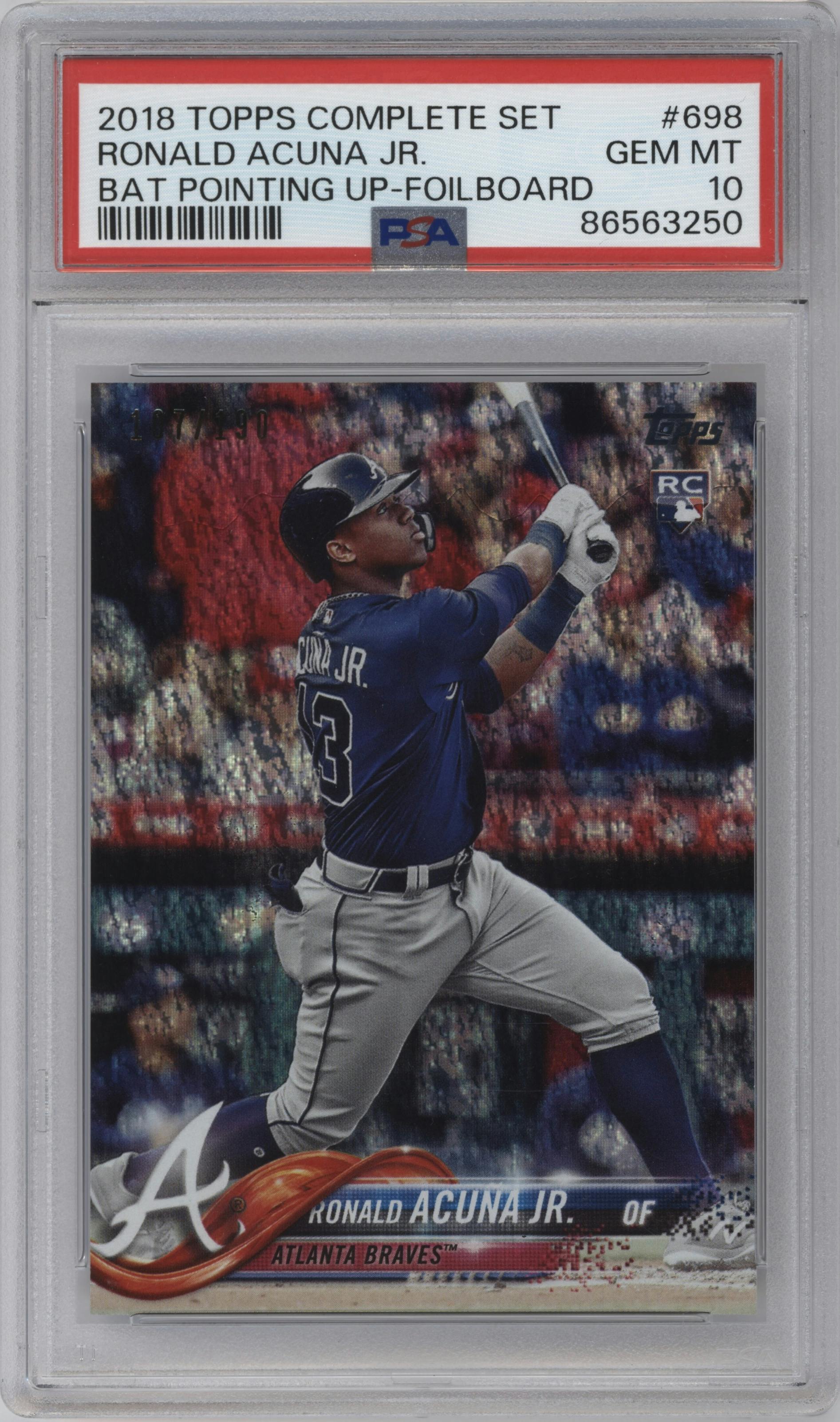 Ronald Acuna Jr. from the 2018 Topps Complete Set set graded by PSA and given an overall grade of 10.