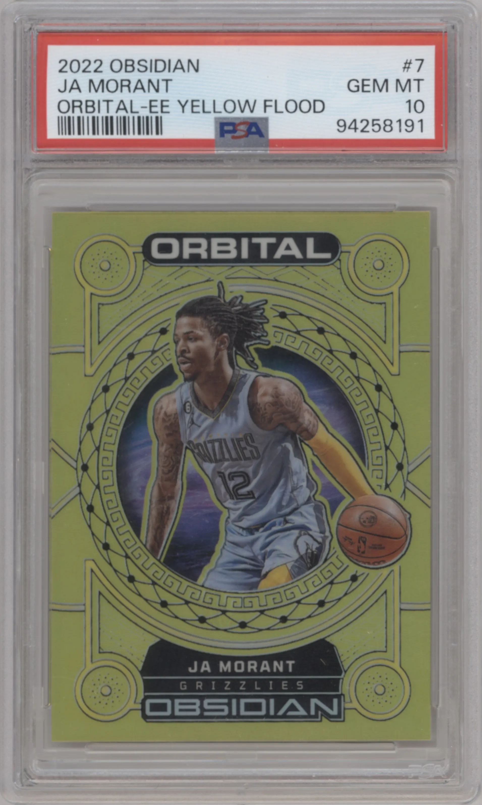 2022 Panini Obsidian Orbital Ja Morant Electric Etch Yellow Flood #7 PSA 10