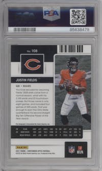 Justin Fields from the 2021 Panini Contenders Optic set graded by PSA and given an overall grade of 9.