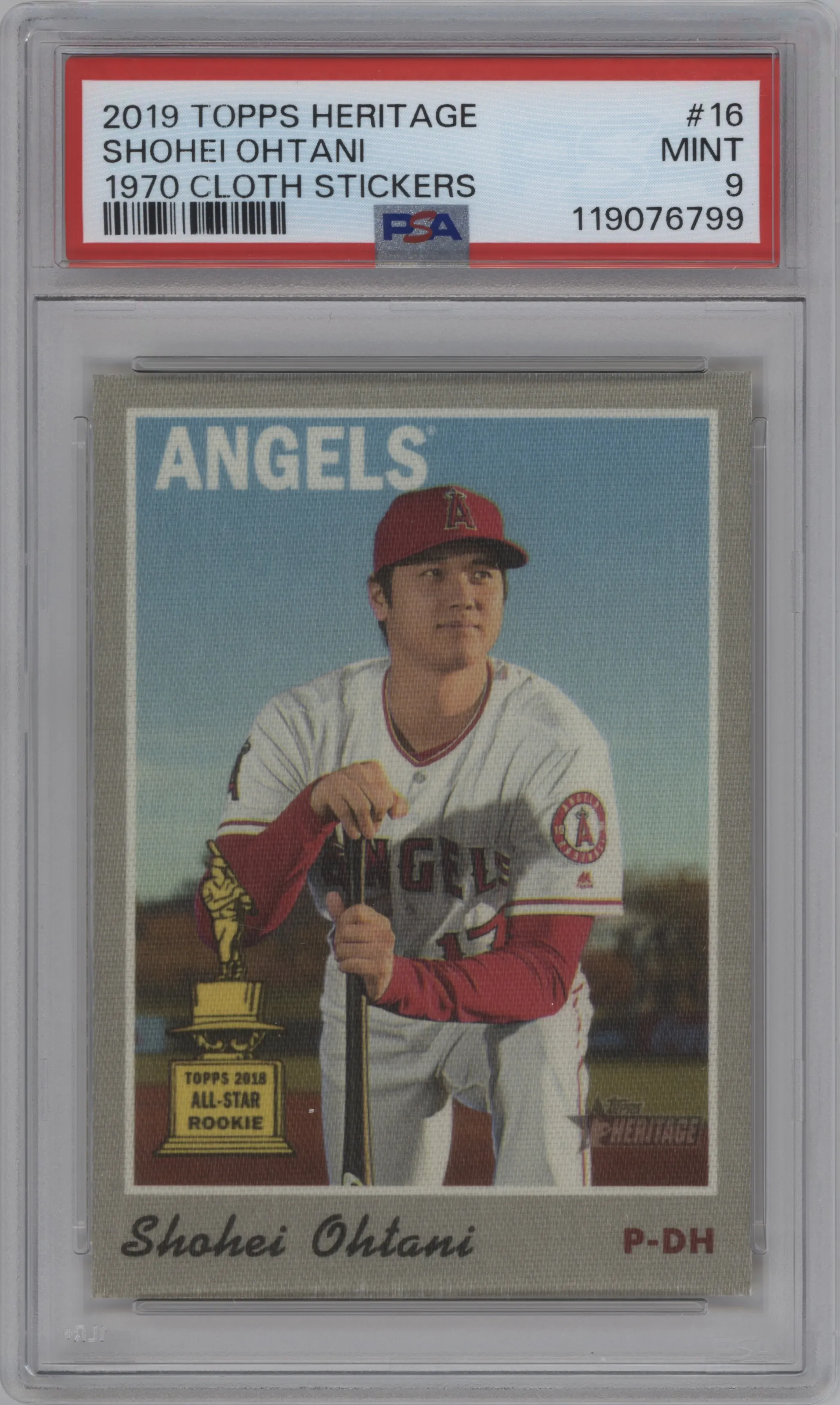 2019 Topps Heritage HN 1970 Topps Cloth Stickers Shohei Ohtani PSA 9
