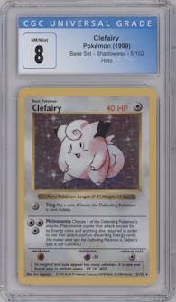 Clefairy from the 1999 Pokemon set graded by CSG and given an overall grade of 8.