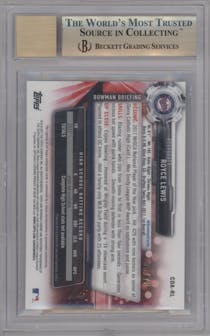 Royce Lewis from the 2017 Bowman Draft set featuring a Blue Bowman 70th Logo Refractor parallel graded by Beckett and given an overall grade of 9.5.