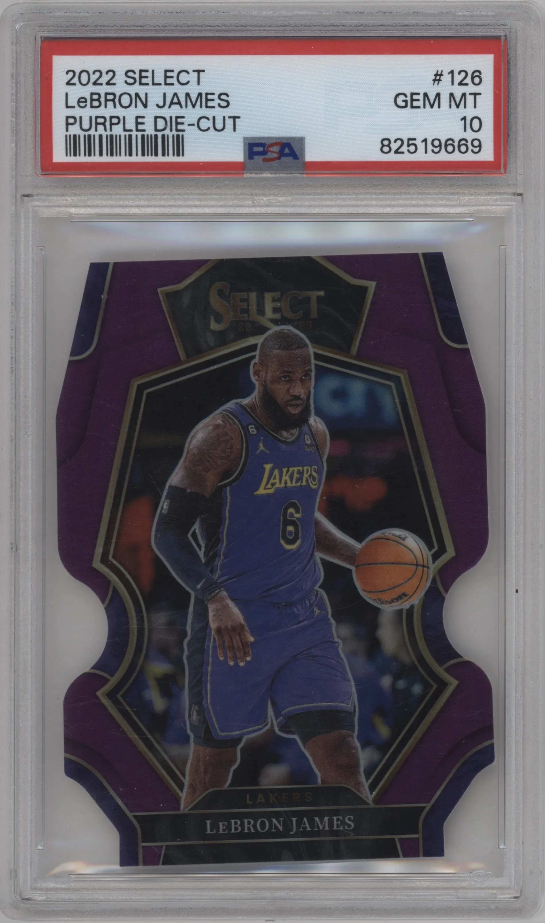 2022 Panini Select Pre.Lvl. LeBron James Die-Cut Purple #126 PSA 10