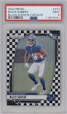 Malik Nabers from the 2024 Panini Prizm set featuring a Black & White Checker parallel graded by PSA and given an overall grade of 9.
