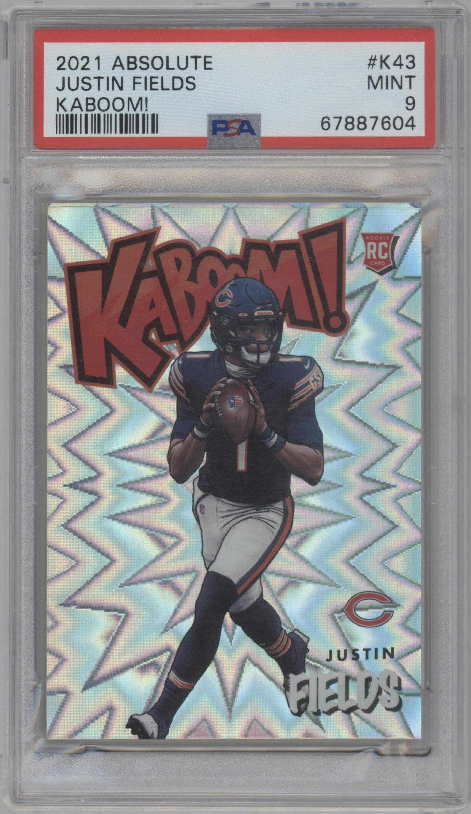 Justin Fields from the 2021 Panini Absolute set graded by PSA and given an overall grade of 9.