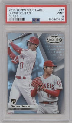 Shohei Ohtani from the 2018 Topps Gold Label set graded by PSA and given an overall grade of 9.