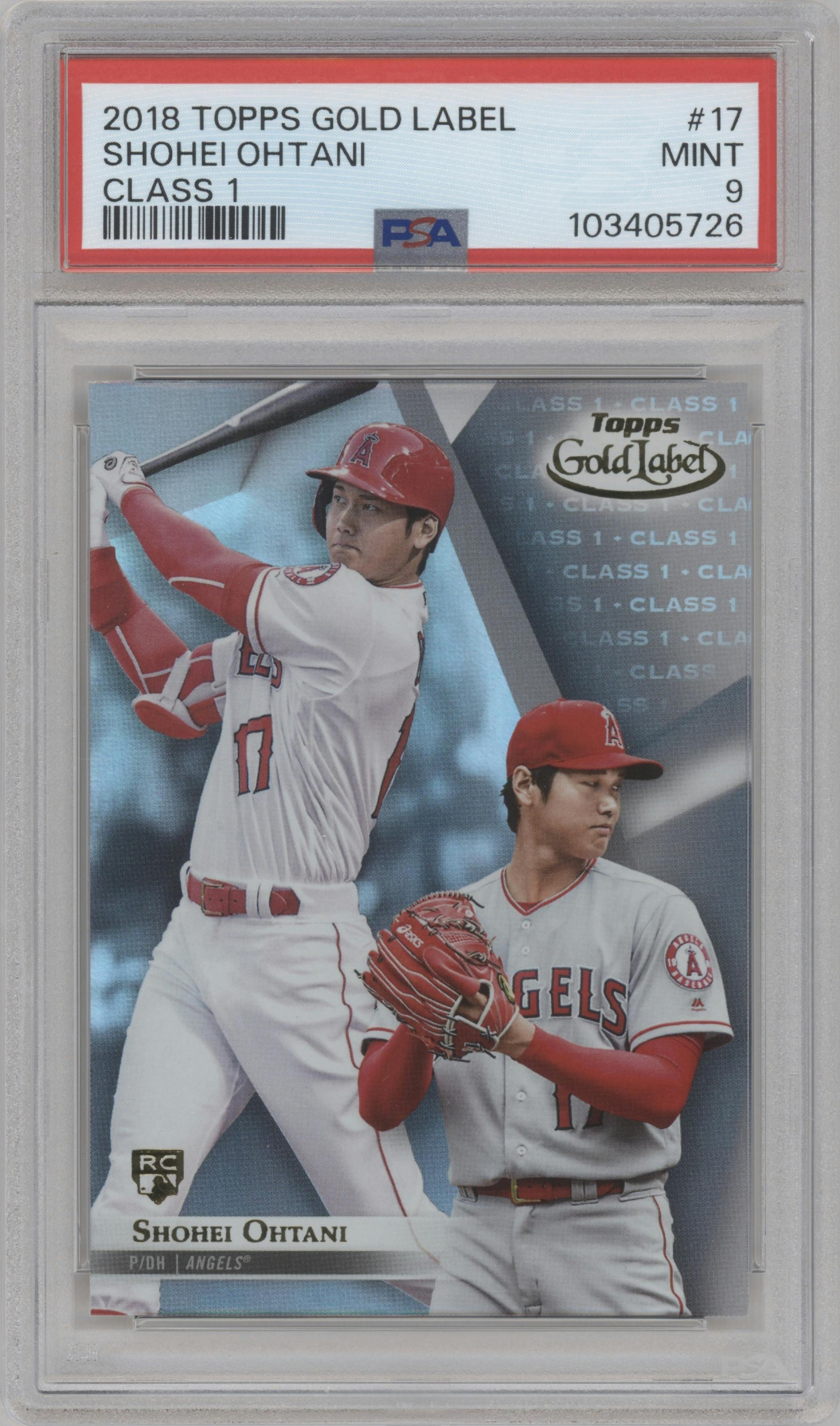 Shohei Ohtani from the 2018 Topps Gold Label set graded by PSA and given an overall grade of 9.