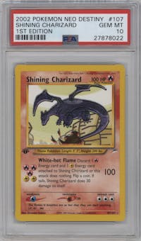 Shining Charizard from the 2002 Pokemon Neo Genesis set graded by PSA and given an overall grade of 10.