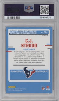 C.J. Stroud from the 2023 Donruss Optic set featuring a Holo parallel graded by PSA and given an overall grade of 10.