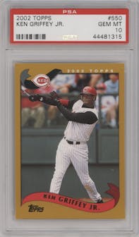 Ken Griffey Jr. from the 2002 Topps set graded by PSA and given an overall grade of 10.