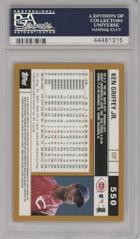 Ken Griffey Jr. from the 2002 Topps set graded by PSA and given an overall grade of 10.