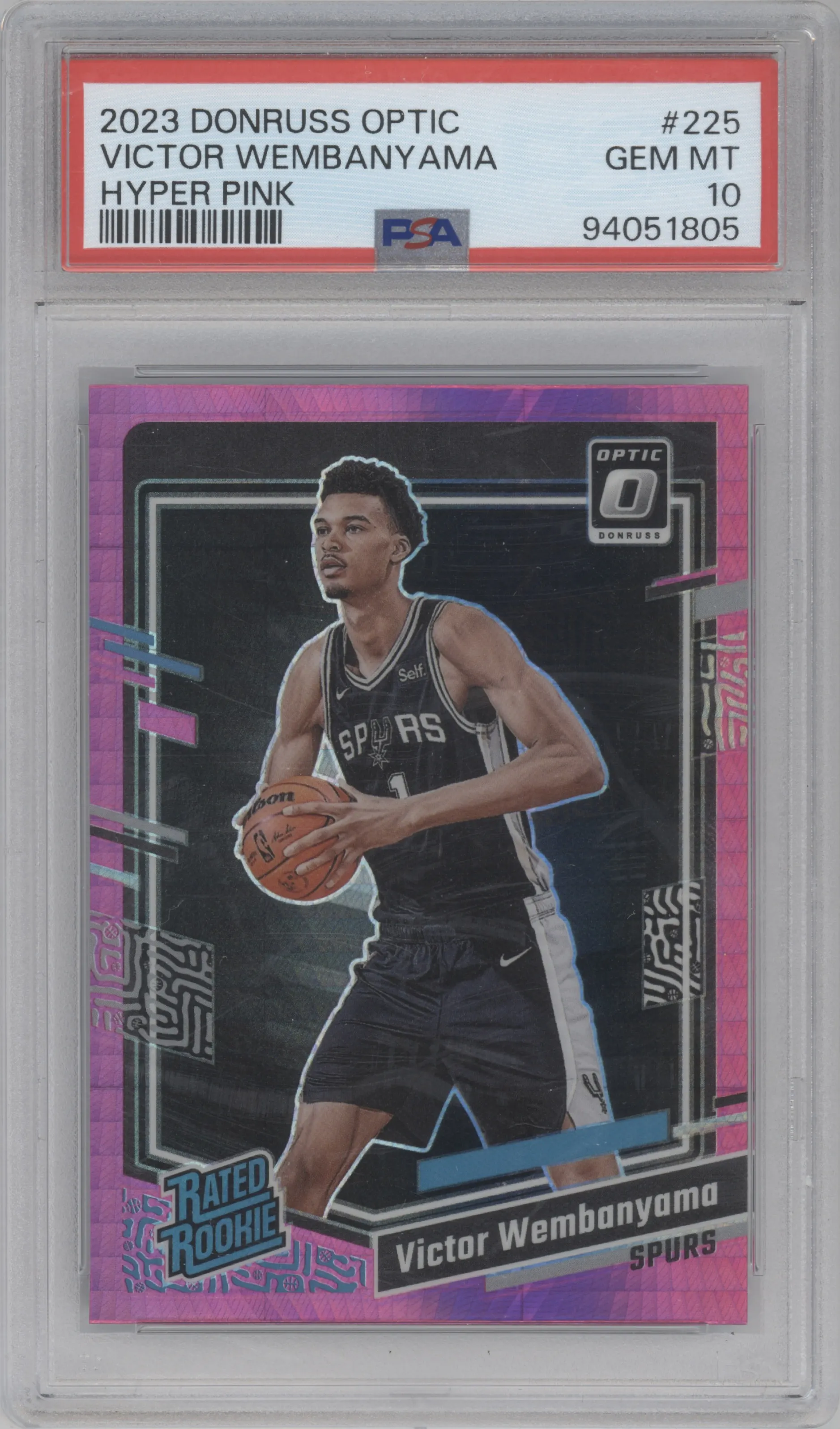 2023 Donruss Optic Rated Rookie Victor Wembanyama Hyper Pink #225 PSA 10