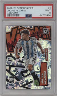 Julian Alvarez from the 2022-23 Donruss  FIFA set graded by PSA and given an overall grade of 9.