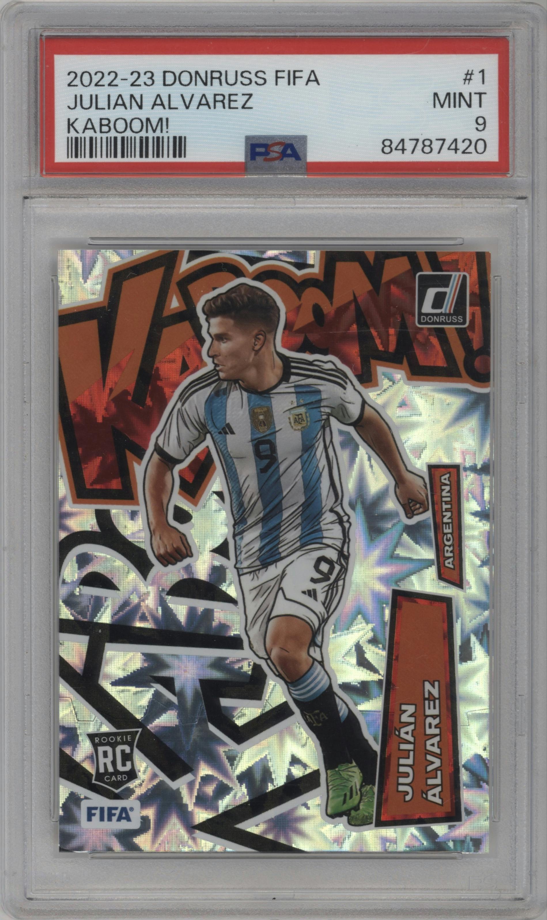 Julian Alvarez from the 2022-23 Donruss  FIFA set graded by PSA and given an overall grade of 9.
