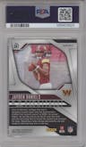 Jayden Daniels from the 2024 Panini Prizm set featuring a Lazer Prizm parallel graded by PSA and given an overall grade of 9.
