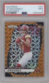 Jayden Daniels from the 2024 Panini Prizm set featuring a Lazer Prizm parallel graded by PSA and given an overall grade of 9.
