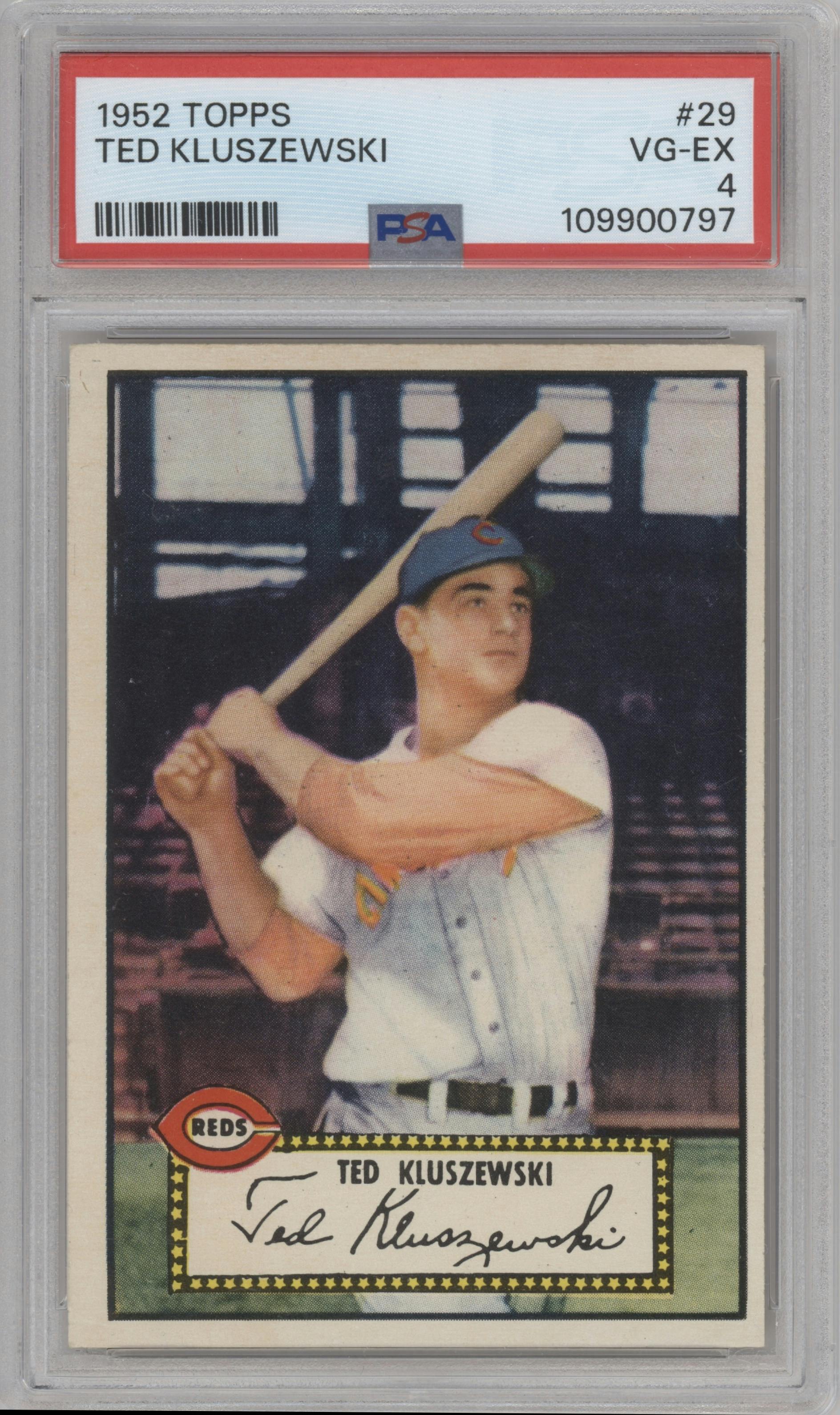 Ted Kluszewski from the 1952 Topps set graded by PSA and given an overall grade of 4.