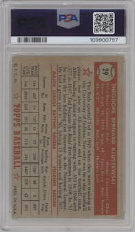 Ted Kluszewski from the 1952 Topps set graded by PSA and given an overall grade of 4.