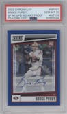 Brock Purdy from the 2022 Panini Chronicles set featuring a Artist's Proof parallel graded by PSA and given an overall grade of 10.