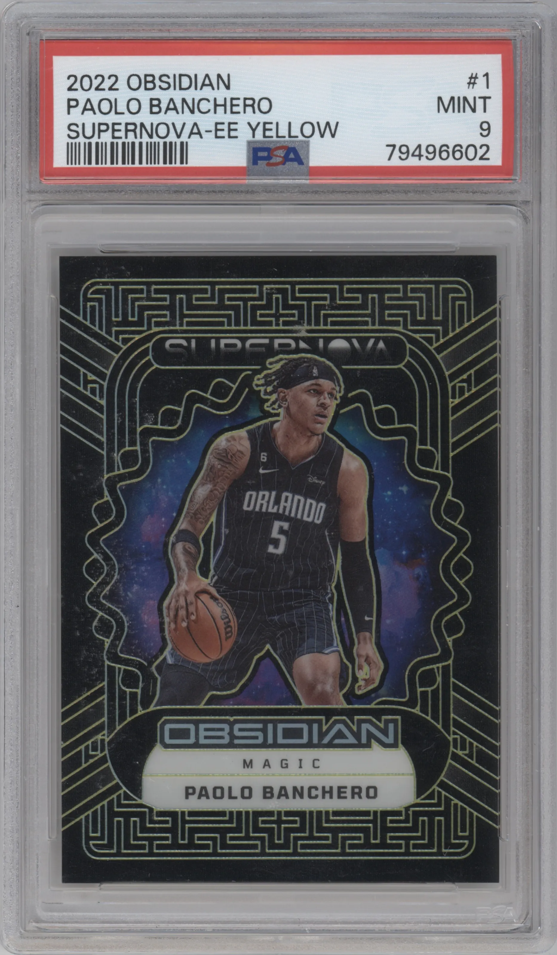 2022 Panini Obsidian Supernova Paolo Banchero Electric Etch Yellow #1 PSA 9