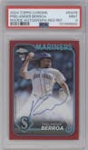 Prelander Berroa from the 2024 Topps Chrome set featuring a Red Refractor parallel graded by PSA and given an overall grade of 9.