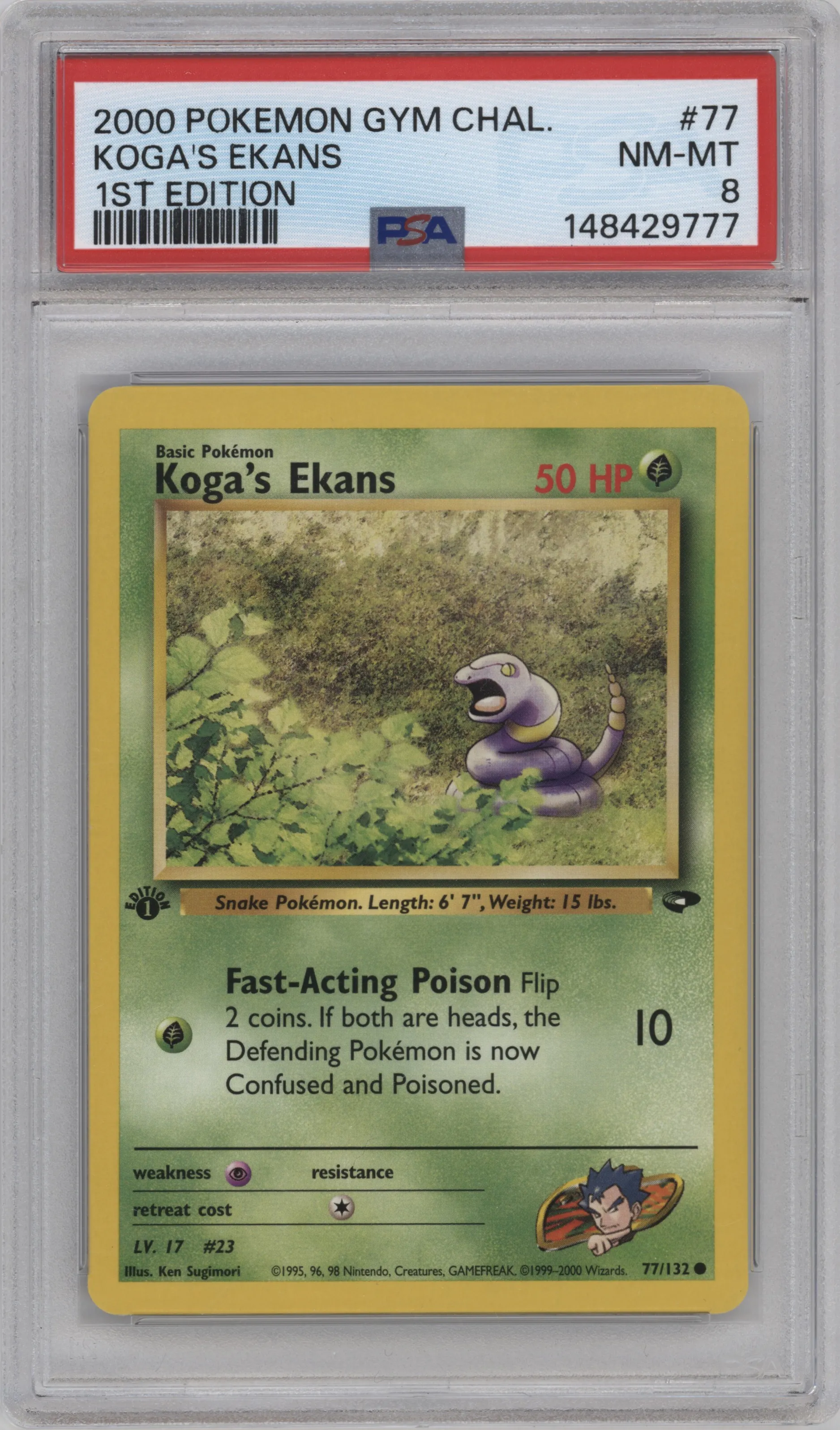 2000 Pokemon GH Gym Challenge Koga's Ekans PSA 8